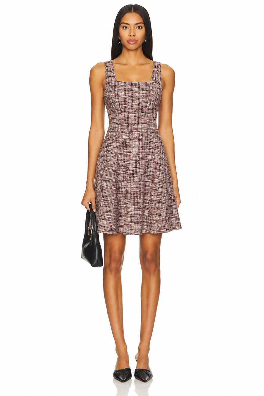 Leota Arianna Dress Medium Pink Tweed Square Neck